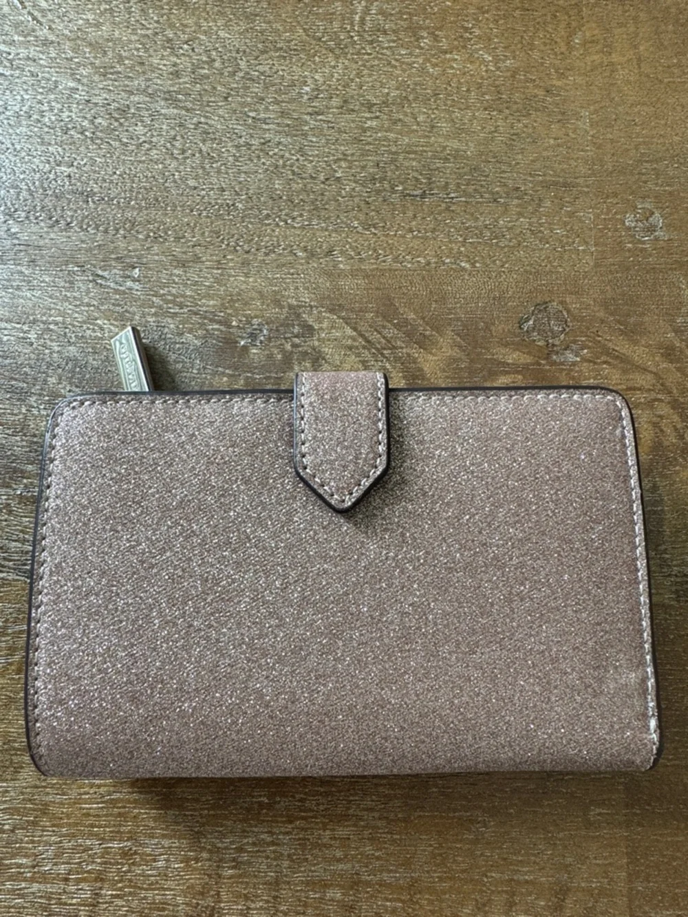 New Kate Spade Rose Gold Glitter Zip-Around Wallet - Picture 2 of 5